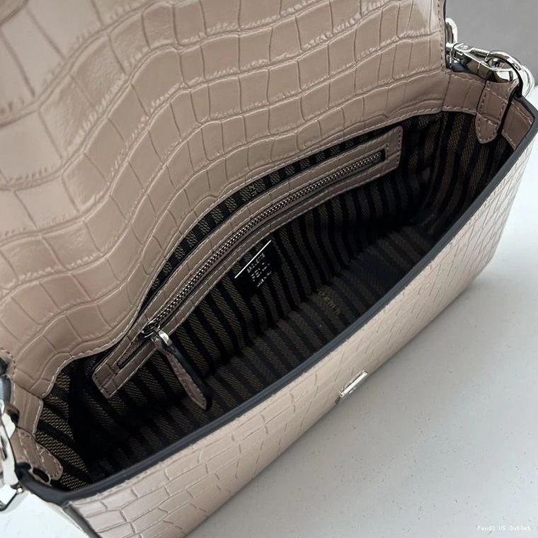 Affordable HOT Fendi Leather Medium Apricot Bag In Baguette Re-Edition Crocodile 0707